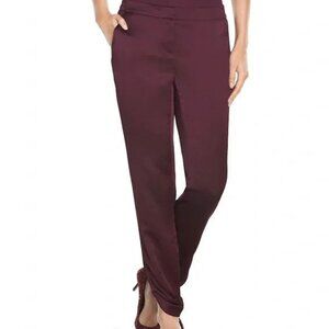 WHBM Burgundy Silky Satin Tulip Hem Pants, Holiday Party Going Out Outfit